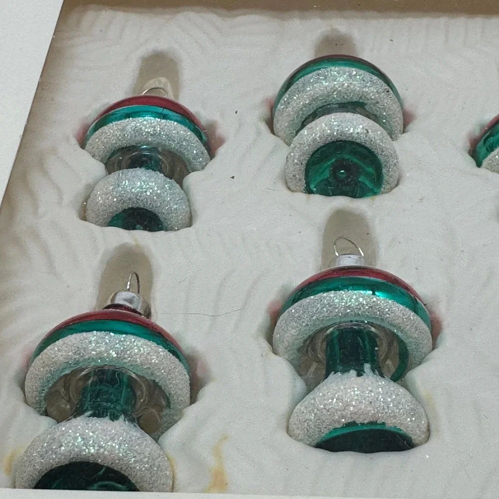 Vintage Bradford Dayton Hudson Glass Mushroom Ornaments Boxed Set 6 Kitsch